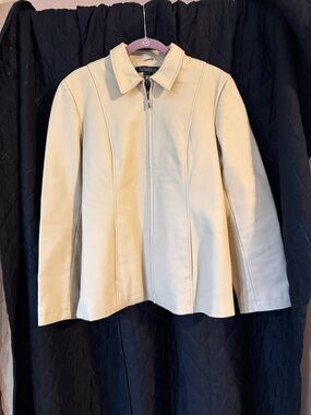 Dialogue Cream Leather Jacket Nappa Zip Front Minimalist Size M